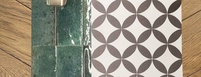 green gold tile moodboard for trendy modern interior design